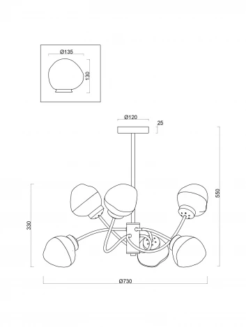 Потолочная люстра на штанге в виде молекул Freya Volani FR8017PL-06MG