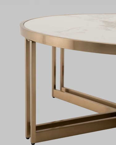 Журнальный столик Stool Group Алиада 90х90 см светлая керамика сталь шампань арт.УТ000040353