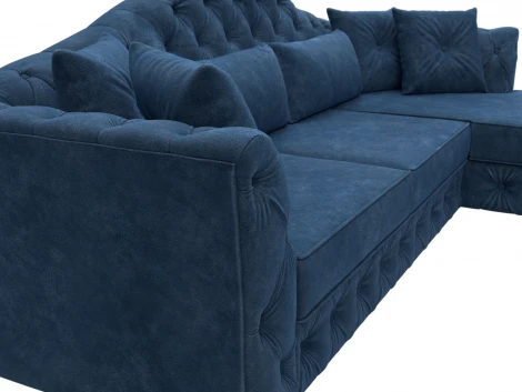 Диван угловой Артис правый угол (Брус,Рейка/Пластик/Велюр/Синий) Лига Диванов 128027