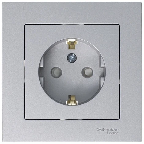 Розетка встраиваемая с заземлением (алюминий) Systeme Electric AtlasDesign ATN000345
