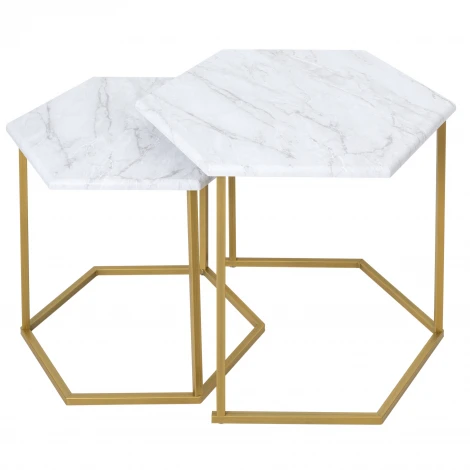 Стол журнальный МеталлАрт М003 белый мрамор/золото Mebelik 009503