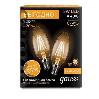 Лампочка светодиодная E14 5W 220V 2700K Gauss 103801105P