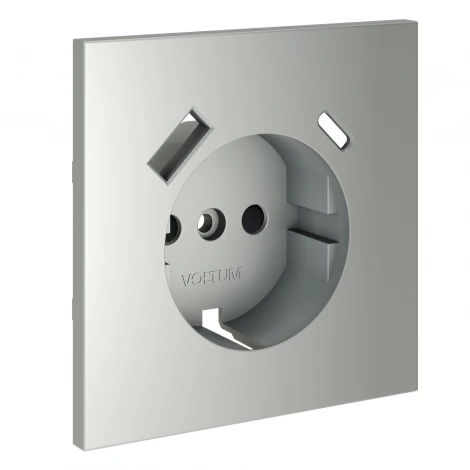 Накладка для розетки с заземлением и защитными шторками, с USB A+C Voltum S70 VLS001005 (сталь)