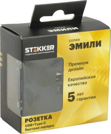 Розетка USB Type A+С (черный) Stekker Эмили 49853