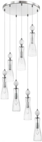 Потолочная люстра каскадная Lumion Emily 8268/7A хром/белый/прозрачный, металл/керамика/стекло Е14 7*40W 220V (на проводе)