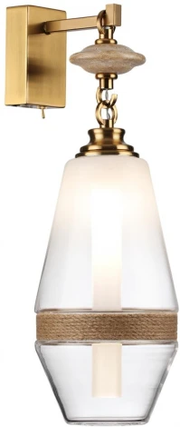 Бра Odeon Light Krema 5441/1W сатинированн.латунь/прозрачн./металл/стекло/травертин/веревка G9 LED 6W (220V, выключатель)