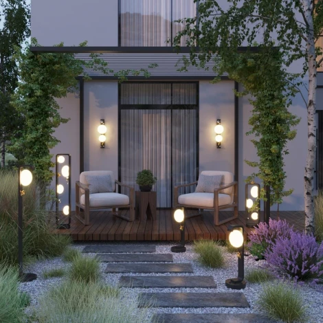 Уличный наземный светильник-торшер Odeon Light Luma 5434/4FB черный/золотистый/хром/металл/акрил/декор металл 110см IP54 G9 4*15W max