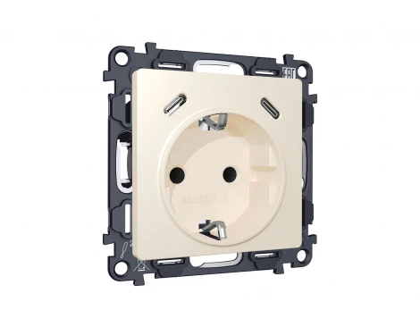 Комплект механизма электрической розетки с заземлением с 2хUSB Type-C встраиваемый (бежевый матовый) Ambrella Volt QUANT MA330510