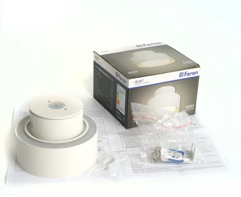 Светильник потолочный Feron HL367 Barrel AURA 48407 12W, GX53, белый IP44 (220V, круглые)