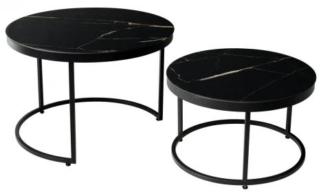 Журнальный стол Эрвин (комплект) Обсидиан, стекло/ черный каркас