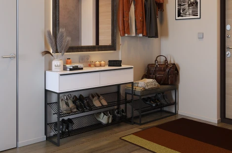 Обувница Крафт 2, цвет черный муар/белый Mebelson (арт.LMN-02.2342)