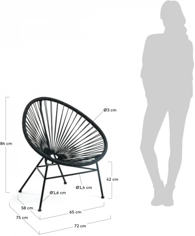 Кресло La Forma (ex Julia Grup) Samantha (Черный/ Сталь,Металл,Веревка)