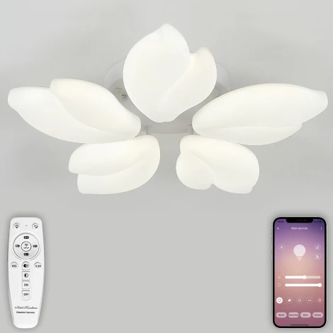 Потолочная люстра светодиодная Natali Kovaltseva Effect LED LAMPS 81116 с пультом ДУ, моб. приложением 100W, белый, LED (регулировка яркости, 220V, цветы, листья)