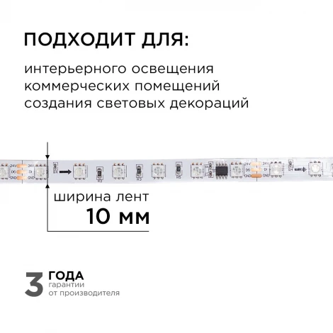 Комплект адресной светодиодной ленты 24В 14,4Вт/м SMD5050 60д/м IP20 ширина подложки 10мм(белая) 10м, RGB с аксессуарами Apeyron 10-99