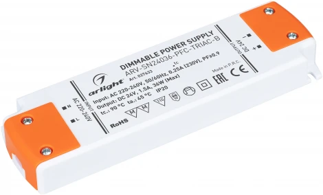 Блок питания ARV-SN24036-PFC-TRIAC-B (24V, 1.5A, 36W) (IP20 Пластик) 027633 Arlight ARV