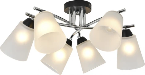 Потолочная люстра на штанге Escada Lavatera 2132/6P 6х60Вт E27, металл/стекло, хром/черный, матовый плафон (220V)