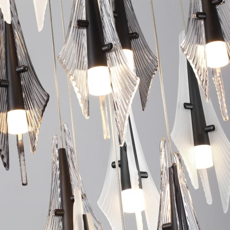 Потолочная каскадная люстра Odeon Light Afalina 5442/69L черный/бел.матовый/прозрачн./дымчатый/металл/стекло/акрил LED 69W 3000K (220V, на проводе)