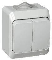Выключатель накладной двухклавишный (серый) IP44 Systeme Electric BA10-042C