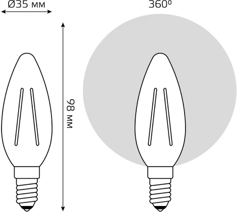 Лампочка светодиодная филаментная Gauss Filament 1037154 Свеча 3,8W 350lm 2400К Е14 golden LED