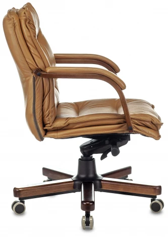 Кресло руководителя Бюрократ T-9927WALNUT-LOW горчичный кожа низк.спин. крестовина металл/дерево