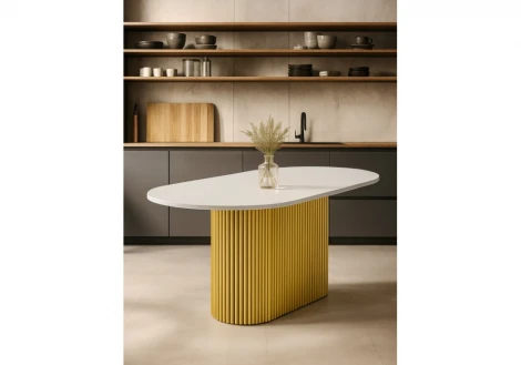 Кухонный стол Notta Барон О 160 х 90 белая пленка шагрень / золотые ноги