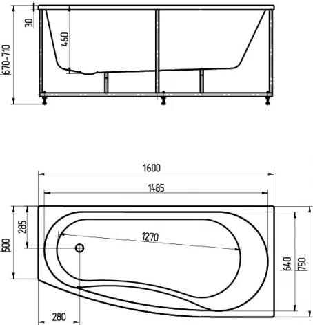 Акриловая ванна Акватек Пандора R, с фронтальным экраном