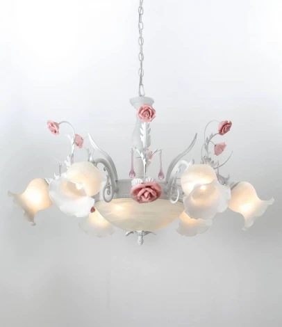 Подвесная люстра Lucia Tucci Fiori Di Rose 105.6.2 (220V, муранское стекло, на цепи, цветы, ветки, розы)