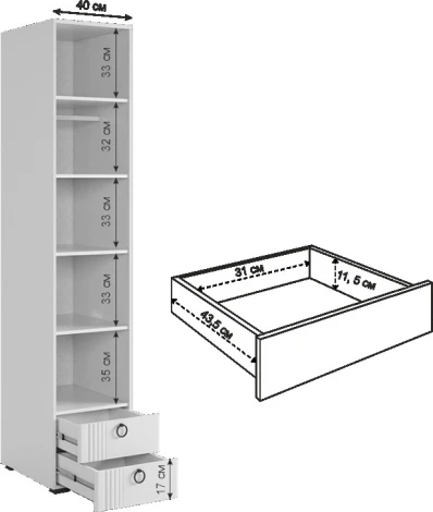 Ева Шкаф однодверный 101.01 Mebelson (ЛДСП,МДФ,ПВХ,Пластик/Светлое дерево,Белый) арт.UL.101-M.104.01.3101