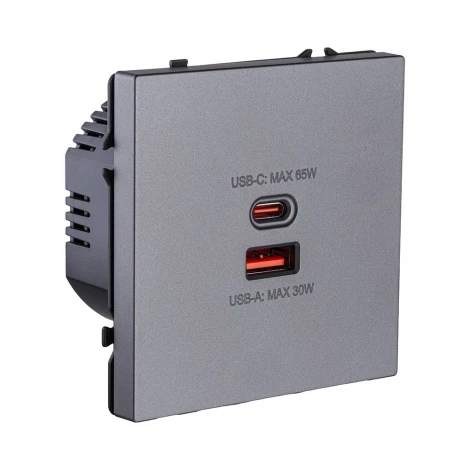 Розетка USB A+C 65W серый Kollinger Eclipse EC-024GY
