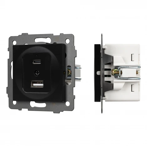 Механизм USB розетки SCT-MUAC-PL-BK-V (5V, 3A, QC4) (Arlight) 049838