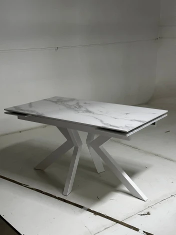Стол Кентукки 3 140 БЕЛЫЙ МРАМОР, стекло / БЕЛЫЙ, М-City