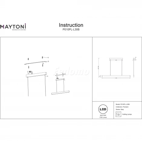 Подвесной линейный светильник Step 3000K 1x30Вт 120° LED Maytoni Technical P010PL-L30B (220V, на тросе)