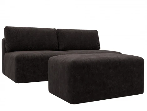 Диван прямой модульный с пуфом Лига-060 НПБ (ЛДСП,Брус,Фанера/Пластик/Велюр/Коричневый) Лига Диванов 129673