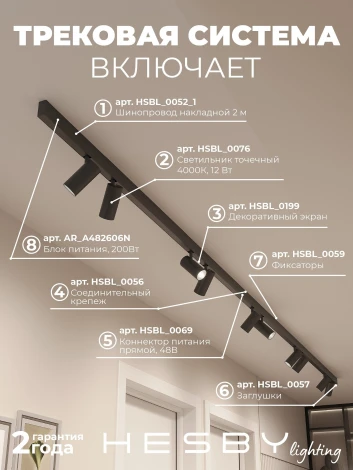 Трековая система в сборе магнитная накладная 48V 120W Hesby Lighting ElDeko HSBL_kompl_E003_NI4B4K
