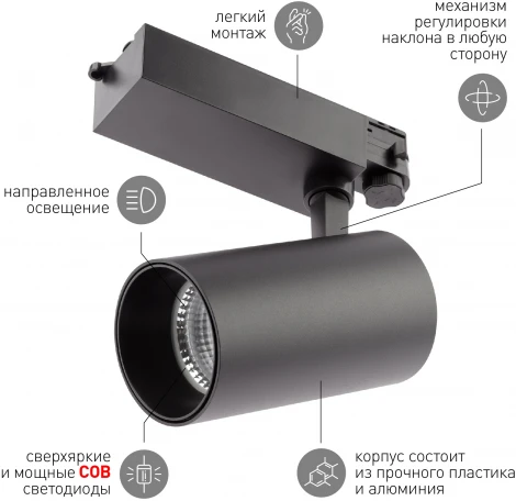 Трековый светильник ЭРА SТR-30-36-30K-B40 (LED, 220V, круглые, IP40)