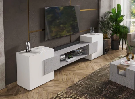 ТВ-тумба Лисмор (Лисмор белый / бетон светлый) Woodville арт.563524