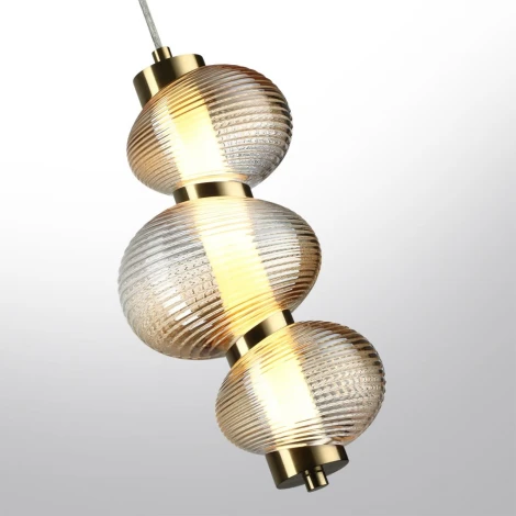 Подвесной светильник Odeon Light Bruco 5095/12L латунный/янтарный градиент/металл/стекло LED 12W 4000K (220V, на проводе, бусы)