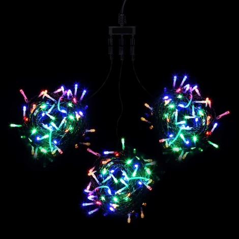 Комплект 3 Разноцветных Нити по 20м, 600 LED, Провод Черный ПВХ, IP54