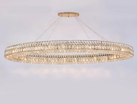 Подвесная люстра большая Newport 10120 10127+21/S gold (220V, хрусталь, на тросе, кольцо)