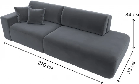 Диван прямой Лига-036 НПБ Модерн подлокотник слева (Серый/Велюр) Лига Диванов арт.121344L