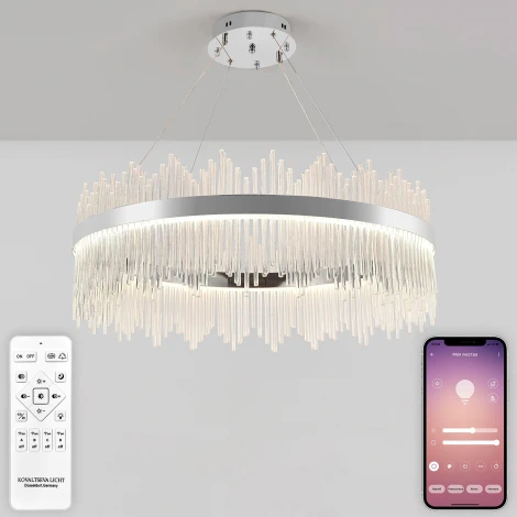 Подвесная люстра светодиодная нимб с пультом ДУ, моб. приложением 160W, хром, LED Natali Kovaltseva INNOVATION STYLE 83161 (регулировка яркости, 220V, на тросе, круглые)