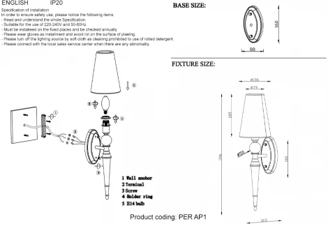 Бра PER AP1 BRASS/BEIGE Crystal Lux