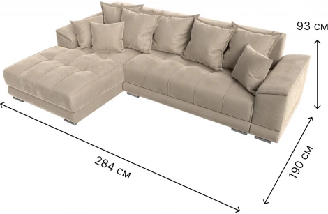 Диван угловой НордСтар левый угол (Бежевый/Велюр) Лига Диванов арт.121105L