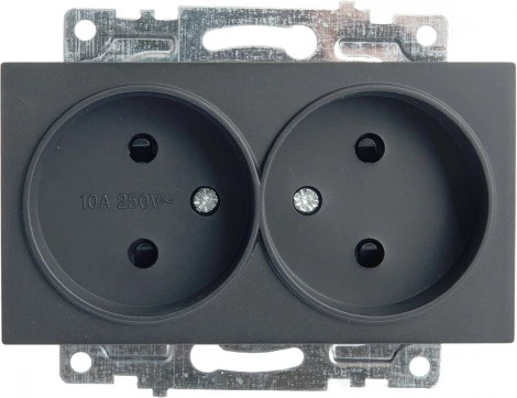 Розетка двойная без заземления со шторками (черный) Stekker Катрин 39611