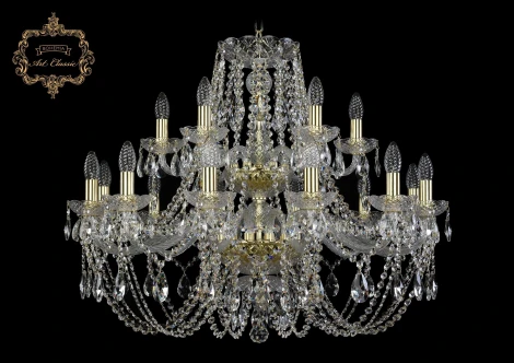 Подвесная большая люстра Art Classic 11.21 11.21.12+6.300.2d.Gd.Sp (220V, хрусталь, на цепи, подсвечник, свеча)