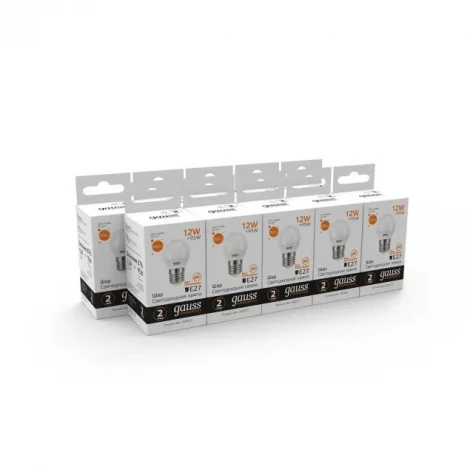 Лампочка светодиодная шар белая колба E27 12 Вт 880 lm 3000K теплое белое свечение Gauss Elementary 53212