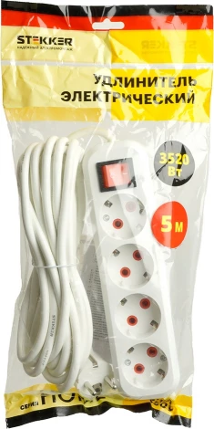 Удлинитель 4-х местный 5 метров с заземлением Stekker Home 49360