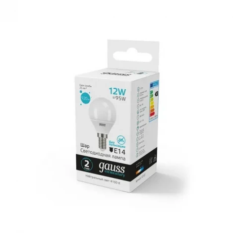 Лампочка светодиодная шар белая колба E14 12 Вт 920 lm 4100K дневное белое свечение Gauss Elementary 53122