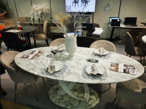 Стол обеденный IST-CASA Сфера Овал F-1453, 200х100х76 см, белый мрамор