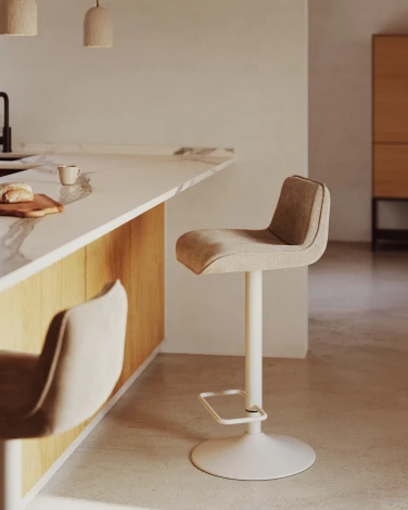 Барный стул Zenda из бежевой синели и матовой белой стали 81-102 см La Forma (ex Julia Grup) арт.166653